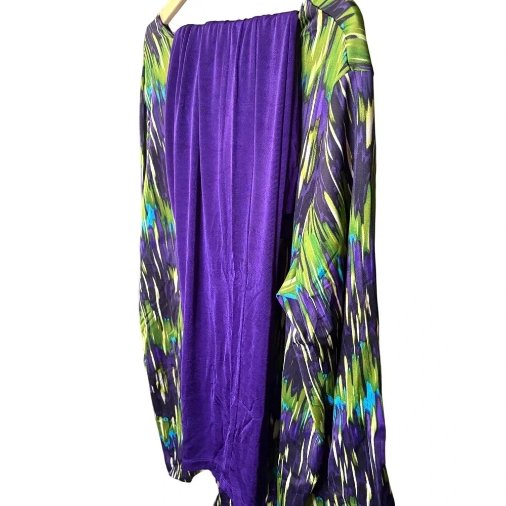 Slinky Brand Womens 3X 2-Piece Set Purple Green Abstract Tunic Pant 3334S-F11J13